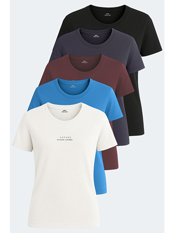 SLAZENGER PAYTONS 5 li Set Kadın Ekru - Siyah - Koyu Gri - Bordo - Mavi Tişört