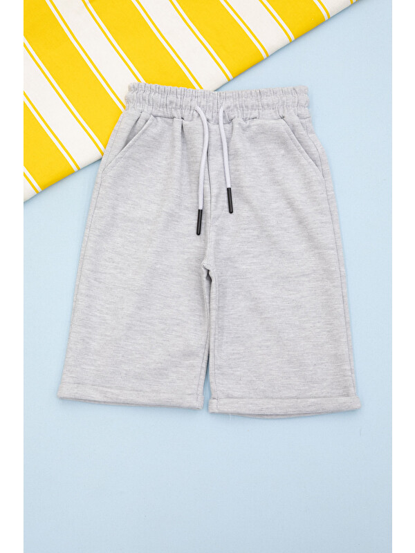Cansın Mini Gri Beli Lastikli Jogger Kumaş Basic Erkek Çocuk Şort 21157
