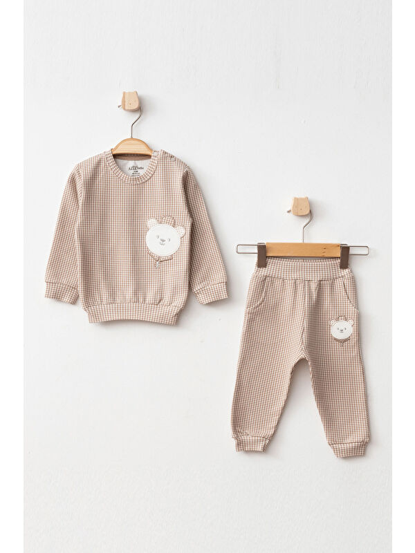 AZİZ BEBE Erkek Bebek Ayı Nakışlı Sweatshirt Pantolon 2 'li Alt Üst Bebek Takımı 3 Ay - 18 Ay
