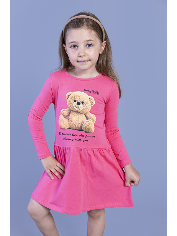 Toontoykids Kız Çocuk Ayıcık Baskılı Elbise