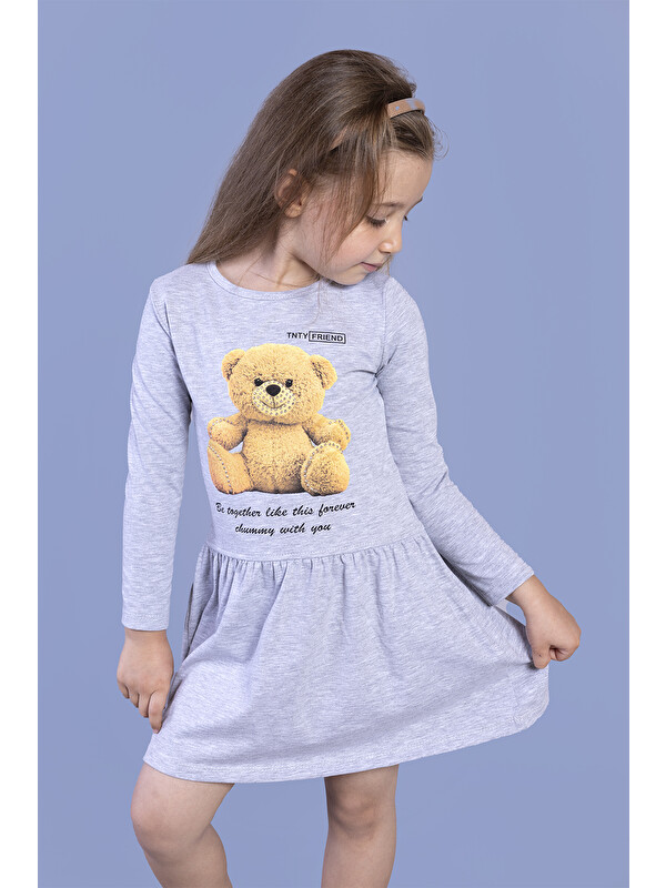 Toontoykids Kız Çocuk Ayıcık Baskılı Elbise