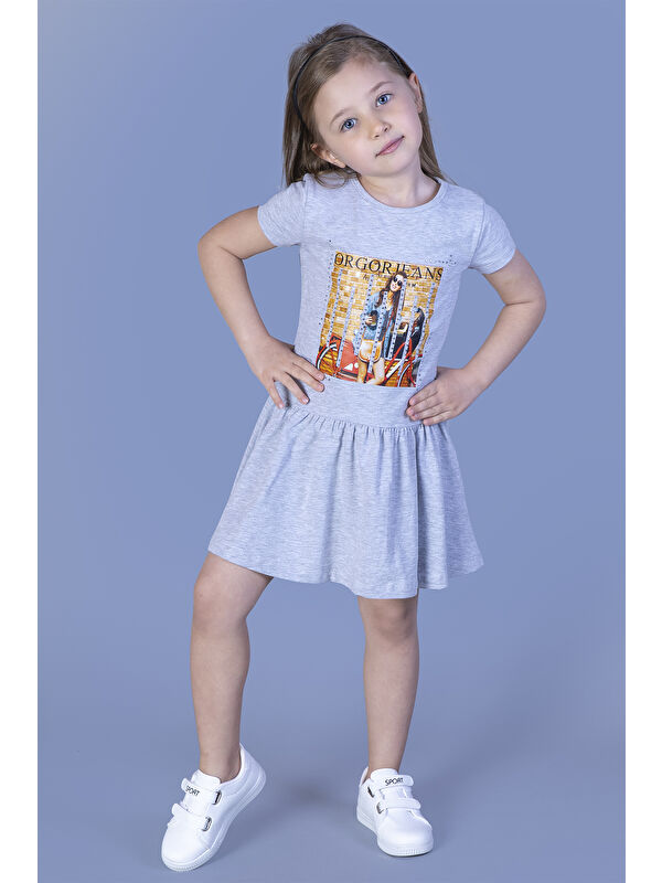 Toontoykids Kız Çocuk Dijital Baskılı Taş İşlemeli Elbise