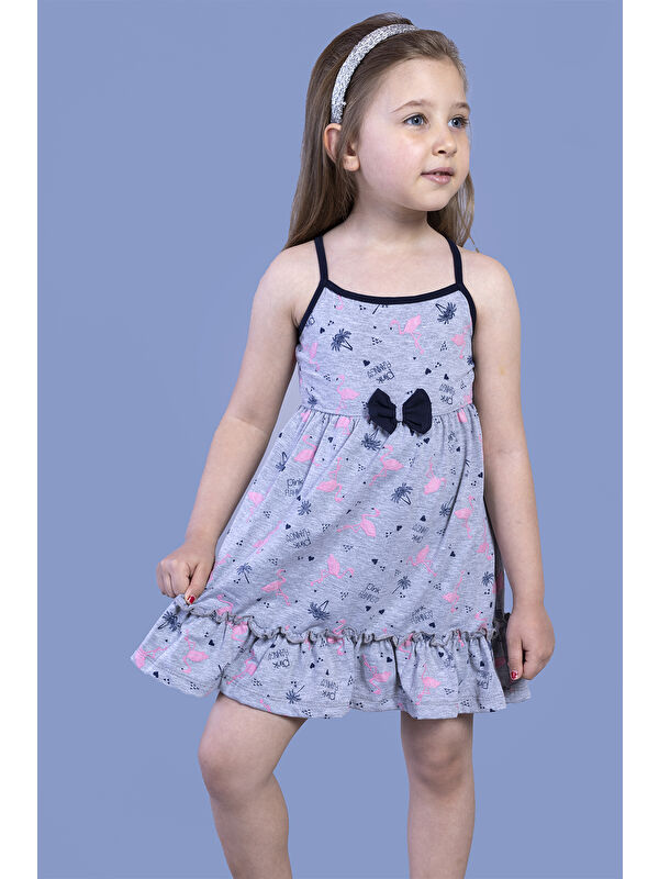Toontoykids Kız Çocuk Flamingo Desenli Büzgü Detaylı Elbise