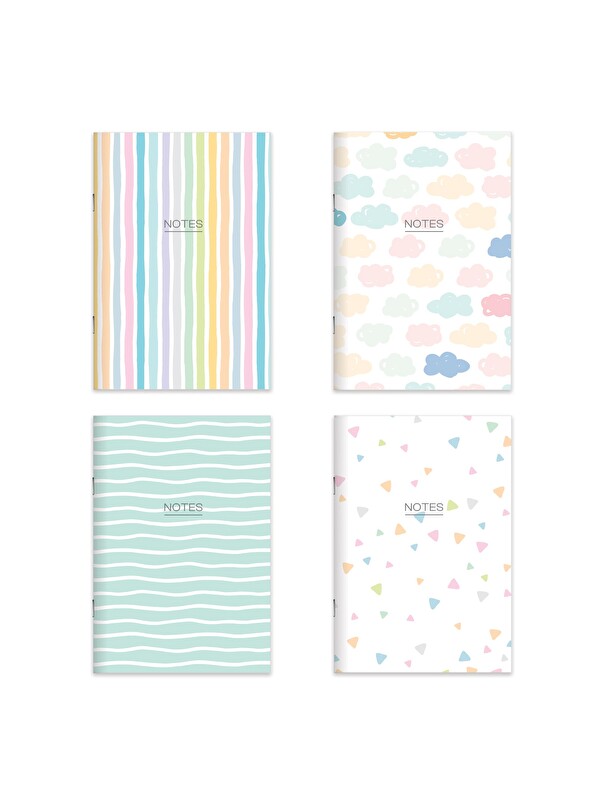 Keskin Color Karton Kapak Hafif Kağıt Defter 4'Lü Set-Deniz (2Çizgili+2Düz) 14*20 24 Yp.