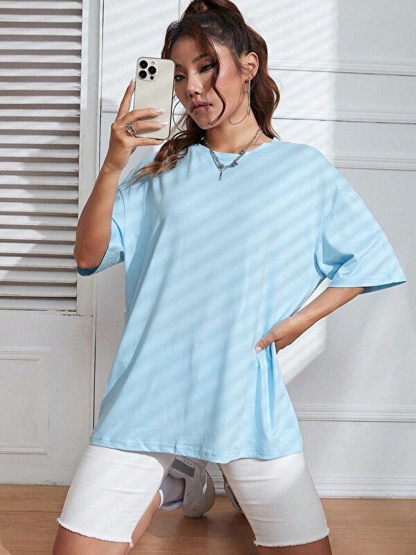 Trendseninle Unisex Bebe Mavisi Baskısız Tişört