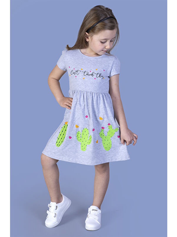 Toontoykids Kız Çocuk Kaktüs Baskılı Büzgülü Elbise