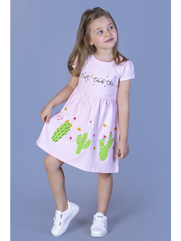 Toontoykids Kız Çocuk Kaktüs Baskılı Büzgülü Elbise