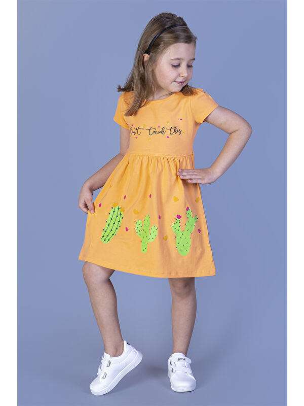 Toontoykids Kız Çocuk Kaktüs Baskılı Büzgülü Elbise