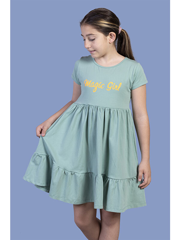 Toontoykids Kız Çocuk Büzgü Detaylı Baskılı Elbise