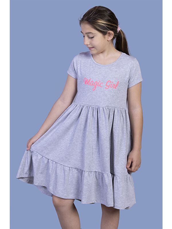 Toontoykids Kız Çocuk Büzgü Detaylı Baskılı Elbise