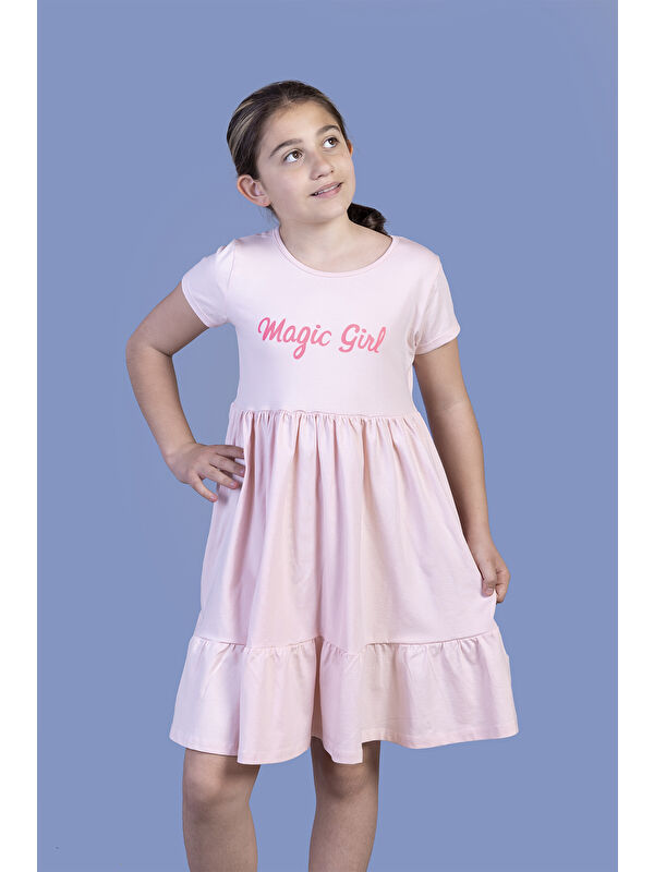 Toontoykids Kız Çocuk Büzgü Detaylı Baskılı Elbise