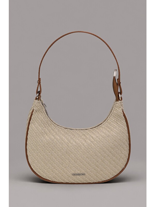Housebags NATURAL CAPRI HASIR OMUZ ÇANTASI – PU DERİ DETAYLI