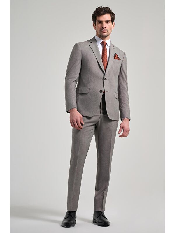 İMZA Kendinden Desenli Bez Ayağı Mono Yaka Tam Astar Esnek 6 Drop Slim Fit Takım Elbise 1001250168
