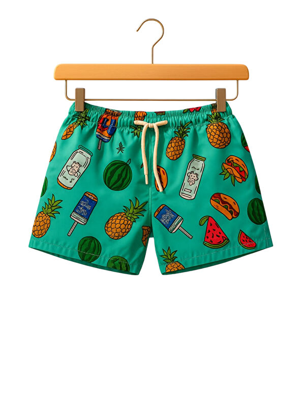 My Kids Wear Tropikal Meyve Desenli Paraşüt Kumaş Su Tutmayan Erkek Bebek Ve Çocuk Deniz Şortu