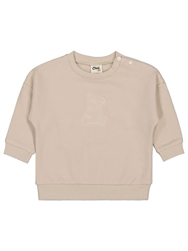 Civil Baby Teddy Baskılı 6-18 Ay Sweatshirt - Bej 9-12 Ay
