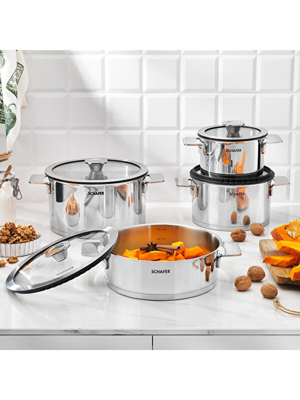 SCHAFER Steel Pro Çelik Tencere Seti 8 Parça-Inox