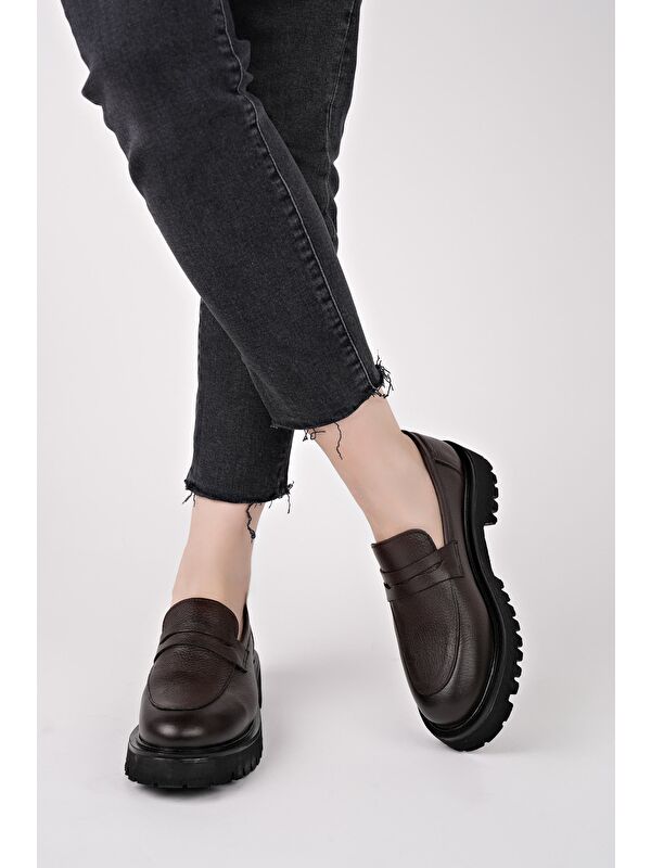 PARADİSE Hakiki Deri Kalın Taban Günlük Casual Makosen Kadın Loafer Ayakkabı - Görsel 7