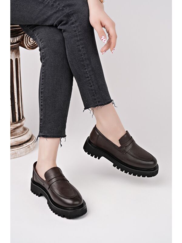 PARADİSE Hakiki Deri Kalın Taban Günlük Casual Makosen Kadın Loafer Ayakkabı - Görsel 8