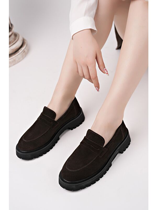 PARADİSE Hakiki Deri Kalın Taban Günlük Casual Makosen Kadın Loafer Ayakkabı - Görsel 6