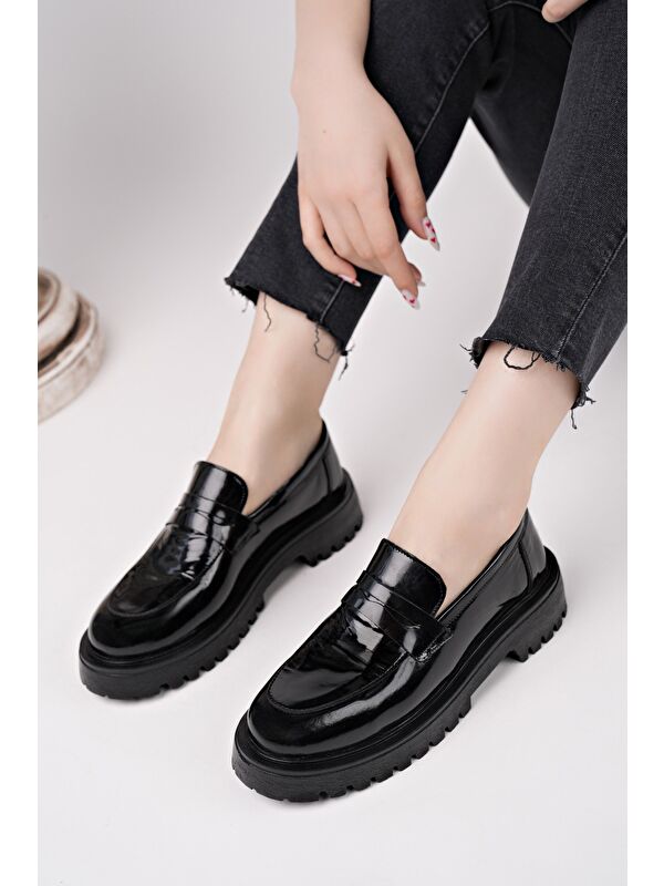 PARADİSE Hakiki Deri Kalın Taban Günlük Casual Makosen Kadın Loafer Ayakkabı - Görsel 2