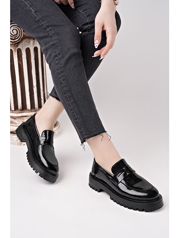 PARADİSE Hakiki Deri Kalın Taban Günlük Casual Makosen Kadın Loafer Ayakkabı - Görsel 3