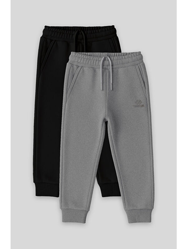 Tommylife Standart Fit Basic 2li Paket Siyah-Gri Melanj Erkek Çocuk Eşofman Alt - 11224