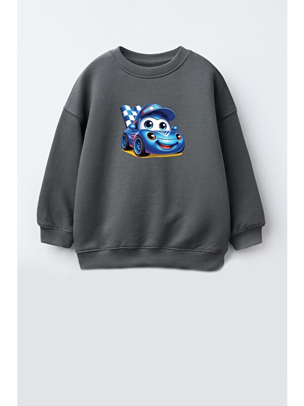 Monila Erkek Çocuk 3 İplik Kumaş Araba Baskılı Pamuklu Sweatshirt