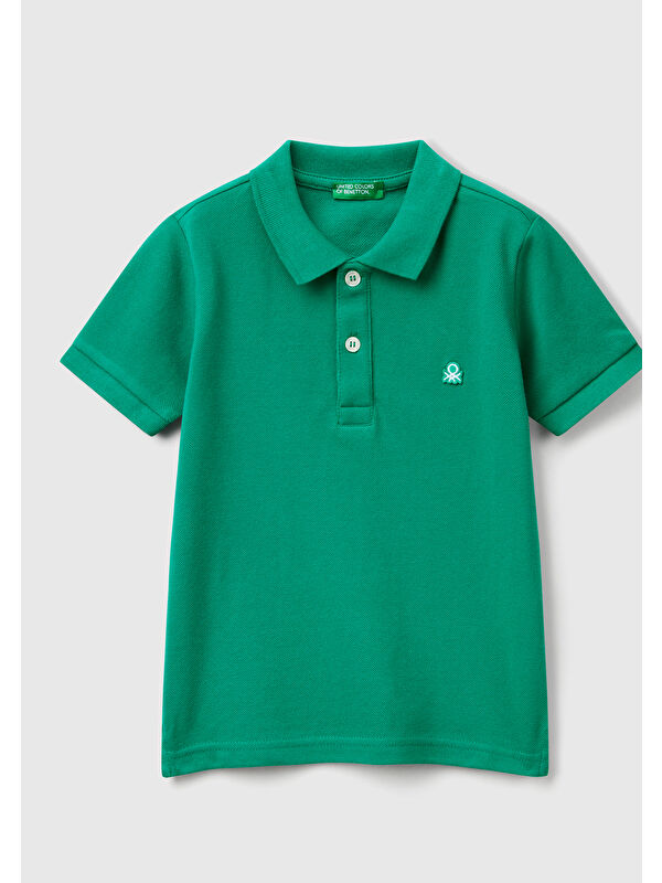 United Colors Of Benetton Erkek Çocuk Yeşil Logolu Pike Polo T-Shirt