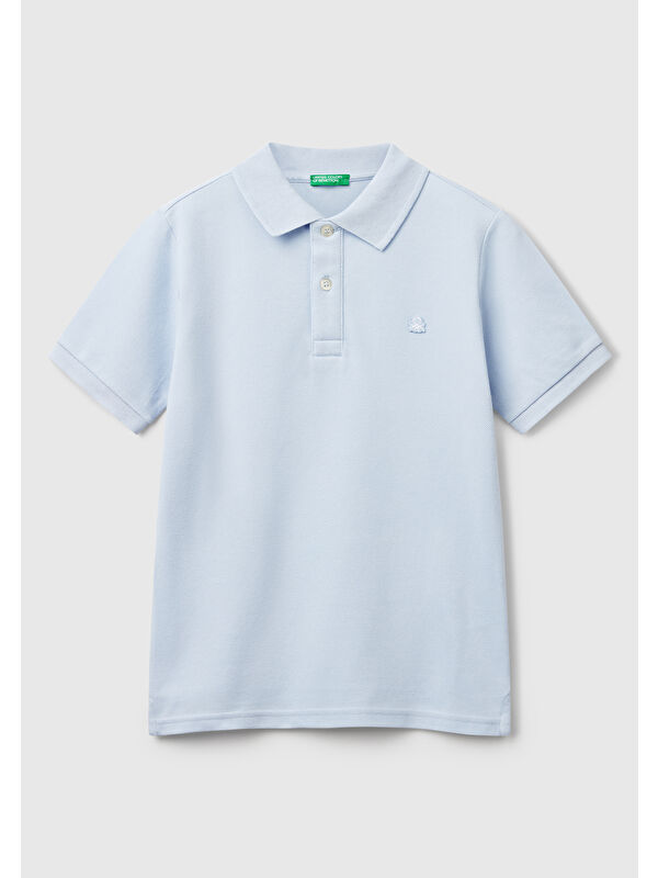 United Colors Of Benetton Erkek Çocuk Açık Mavi Logolu Pike Polo T-Shirt