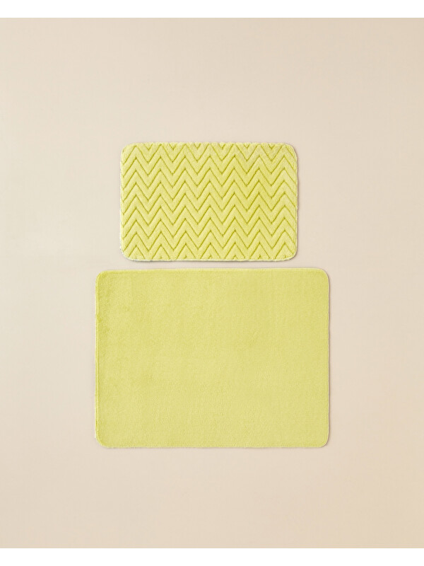 English Home Zigzag Line Kaydırmaz Taban Banyo Paspası Seti 60x100 cm + 50x60 cm Limon Yeşili