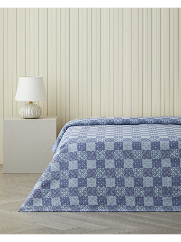 English Home Azule Baskılı Pamuklu Çift Kişilik Pike 200x220 cm Mavi