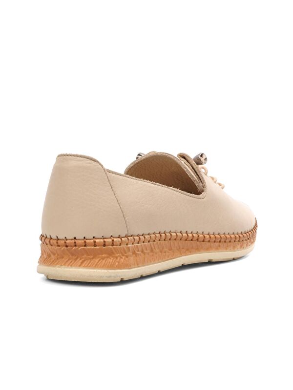 8786 Bej Hakiki Deri Kadın Babet Ayakkabı - Görsel 5