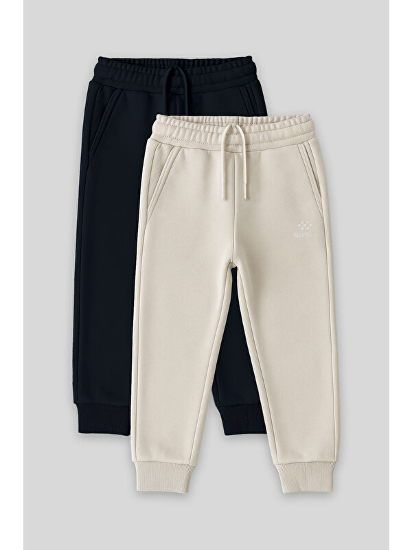 Tommylife Standart Fit Basic 2li Paket Lacivert-Bej Erkek Çocuk Eşofman Alt - 11224