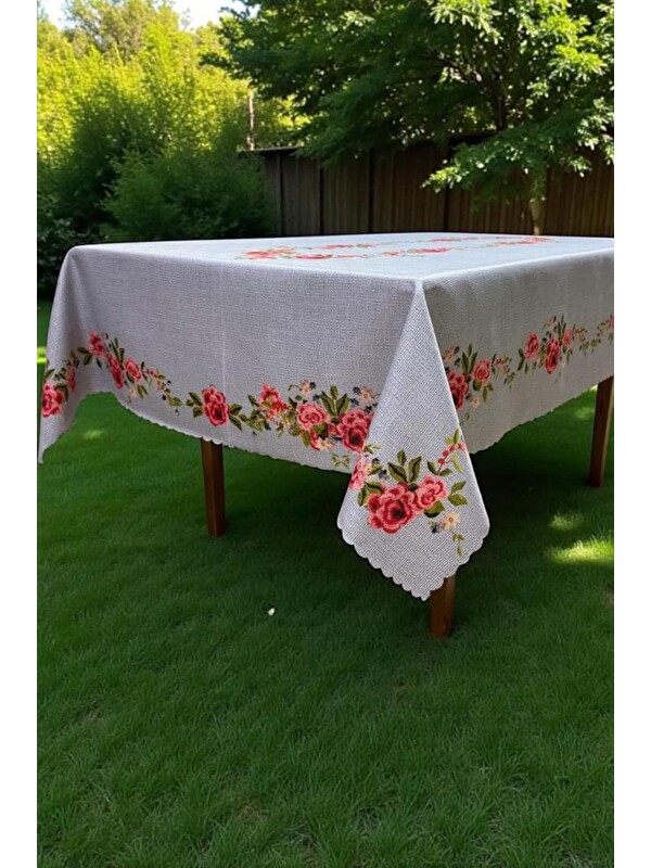 Çeyiz Diyarı Gülzar Dertsiz Masa Örtüsü 140x180 cm Gri