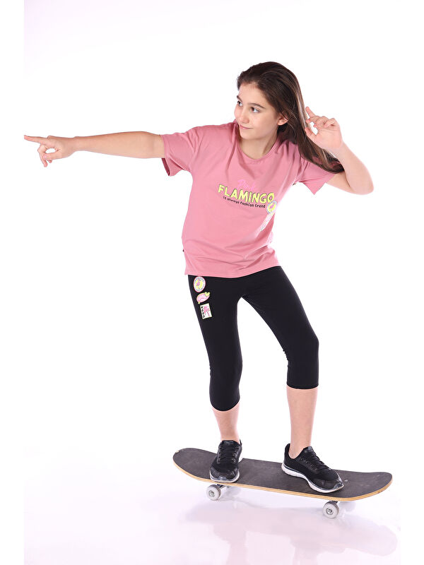 Toontoykids Kız Çocuk Pink Flamingo Baskılı Kaprili Takım