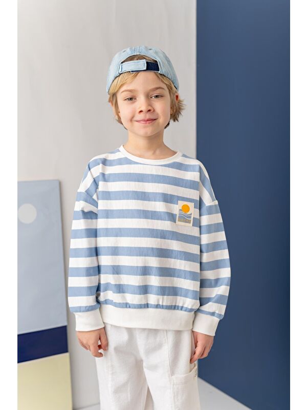 ZEYLAND Unısex Çocuk Çizgili Sweatshirt - Mavi Çizgili