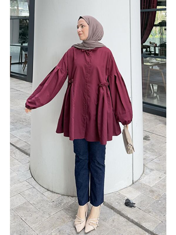 Lamelif Lopez Balon Kol Tunik Bordo