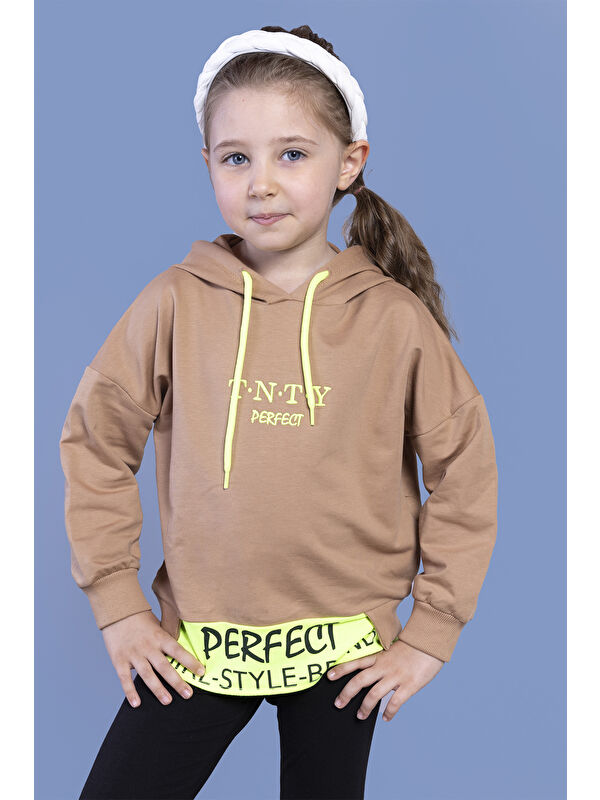 Toontoykids Kız Çocuk Kapüşonlu Garni Detaylı Baskılı Sweatshirt