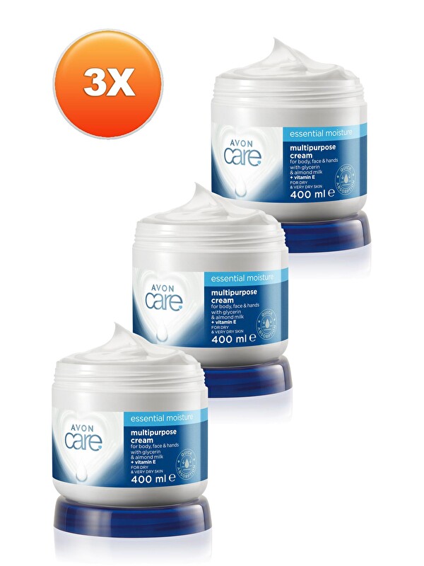 AVON Care Gliserin ve Badem Sütü içeren Nemlendirici El, Yüz ve Vücut Kremi 400 Ml. Üçlü Set