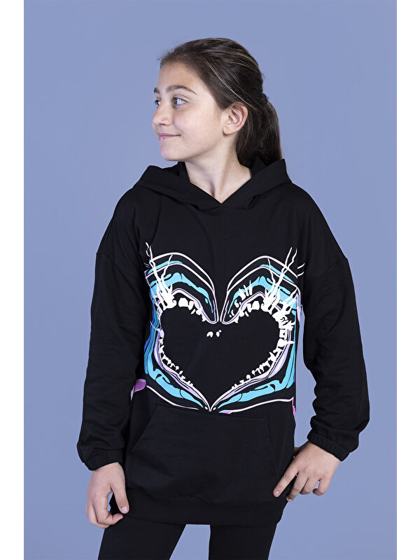 Toontoykids Kız Çocuk Kapüşonlu Kanguru Cepli Baskılı Sweatshirt