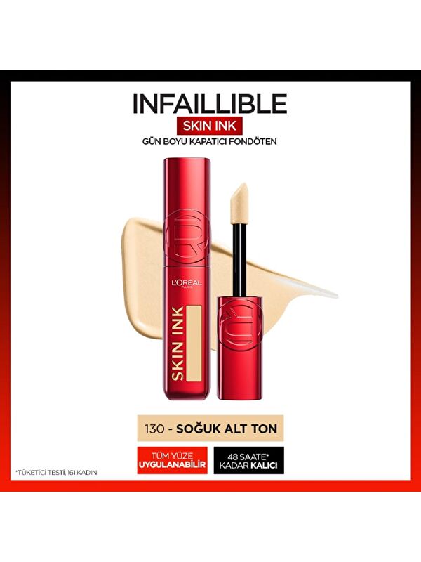 L'Oreal Paris L Oréal Paris Skin Ink Boyu Kapatıcı Fondöten   Soğuk Alt Ton 130
