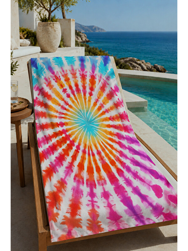 Milbay Grup Renkli Spiral Batik Desenli 70x150 cm Dijital Baskılı Plaj ve Banyo Havlusu