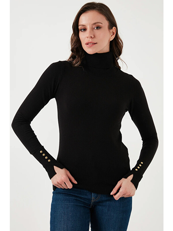 Fashion Friends Regular Fit Balıkçı Yaka Düğme Detaylı Kadın Kazak 25K0024K1