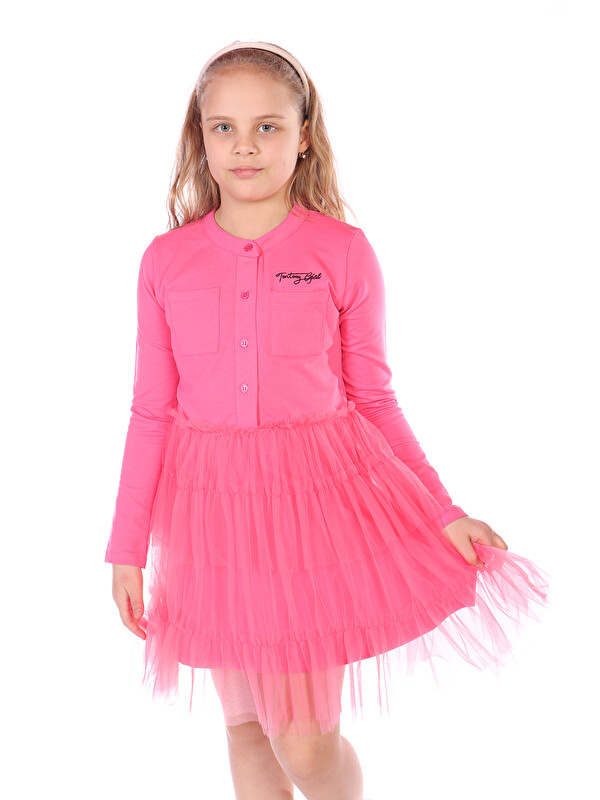 Toontoykids Kız Çocuk Girl Nakışlı Tüllü Elbise