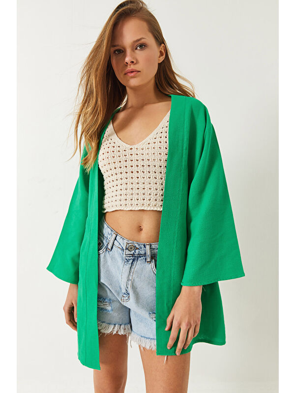 SHADE Kadın Keten Dokulu Kısa Basic Kimono