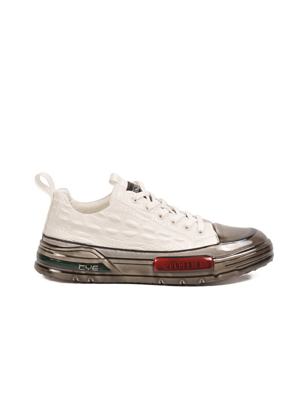 Voyager Beyaz Hakiki Deri Kroko Desenli Kalın Taban Erkek Casual Ayakkabı Sneaker E058 M