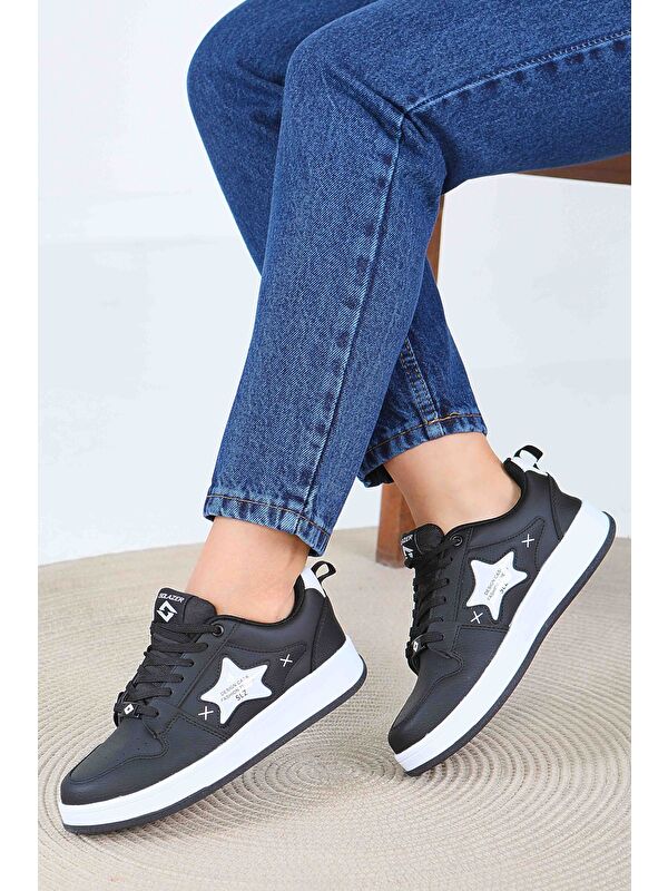 Kadın Siyah Beyaz Spor Ayakkabı - 27560 - Görsel 4