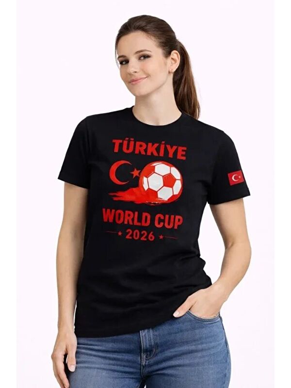 Jane's Türkiye World Cup 2026 Baskılı Tişört Futbol Temalı Forma T-Shirt - Siyah
