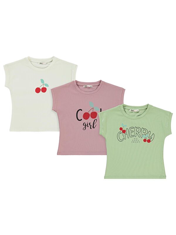 Civil Girls Cherry Baskılı 3'lü Set 2-5 Yaş Tişört - Standart