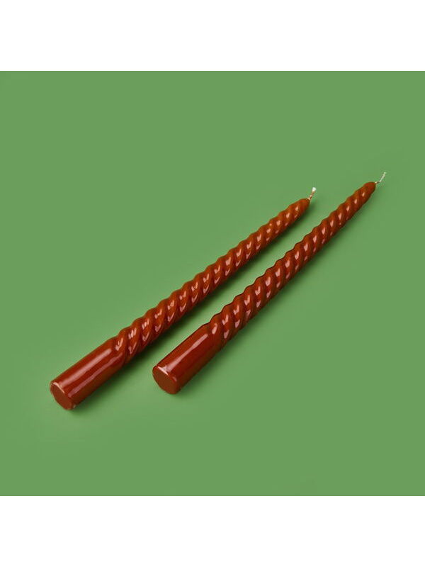 Mumsan 2'li Burgulu Parlak Şamdan Mumu - Karamel - 25 cm